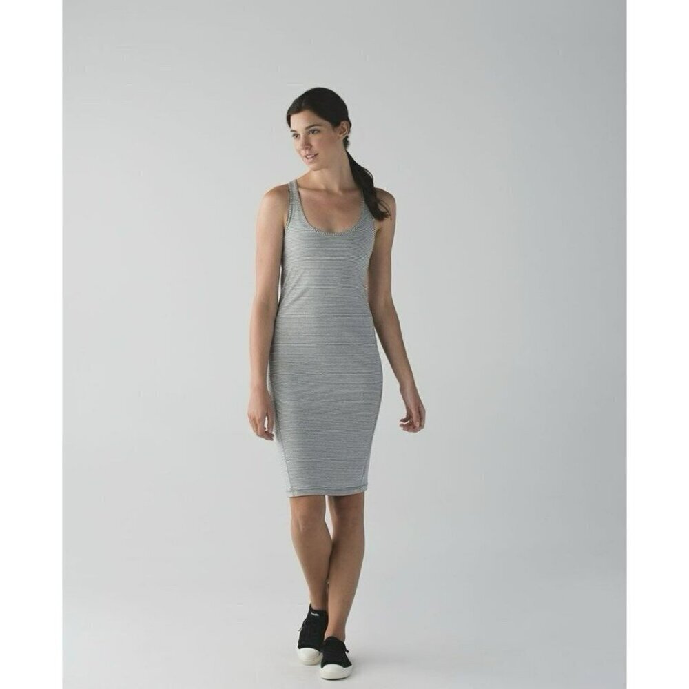 Lululemon Go For It Dress Hyper Stripe Heathered Medium Grey Ghost Size 6
